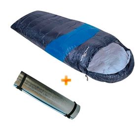 Kit Saco de Dormir Viper Preto e Azul + Isolante Térmico E.V.A. Aluminizado - Nautika