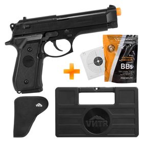 Pistola de Airsoft Spring S92 6mm M92 - QGK + BBs + Maleta + Alvo + Coldre