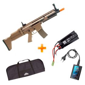 Rifle de Airsoft AEG SCAR-L Full Metal EVO + Bateria Lipo 11.1v + Carregador + Capa