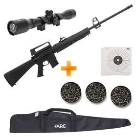Carabina de Pressão Rossi M-16R 5.5mm com Gás Ram + Capa + Luneta + Chumbinhos + Alvos