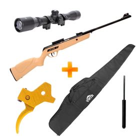 Kit Custom Carabina de Pressão CBC Jade Mais Oxidada Desert 5.5mm com Gás Ram + Gatilho + Luneta + Capa