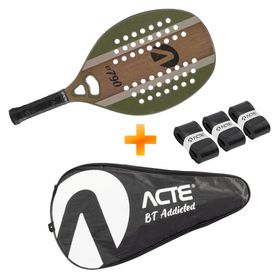 Kit Raquete Beach Tennis BT790 + Capa Branca e Preta + Overgrip Preto - Acte Sports