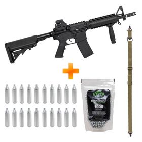 Rifle de Pressão M4 RIS CO2 4.5mm Full Metal + CO2 + Esferas de Aço + Bandoleira