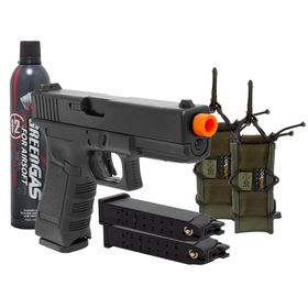 Pistola de Airsoft a Gás GBB R17-5 + 2 Magazines + 2 Porta Mags + Green Gas