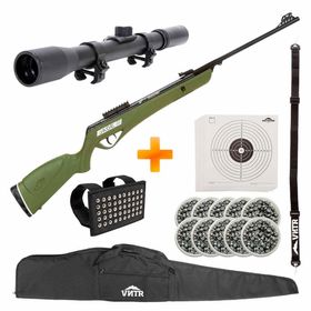 Carabina de Pressão CBC Jade Pro Verde 5.5mm + Luneta 4x20 + Porta Chumbinho + Capa + Bandoleira + Chumbinho + Alvos