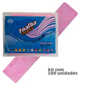 Kit com 100 Toalhas Mágicas Multiuso Rosa 1 Lado em Baixo Relevo 100 x 20cm - Fixxar