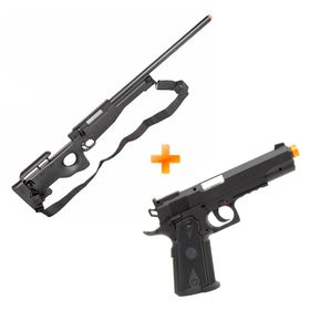 KIT AIRSOFT SNIPER ELITE: L96 AWP Spring Bolt Action + Pistola 1911 CO2
