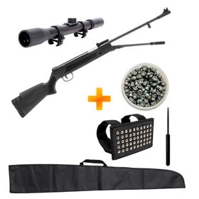 Carabina de Pressão Spring Black Fixxar 5.5mm com Gás Ram + Luneta 4x20 + Capa + Chumbinhos