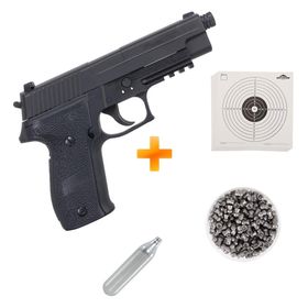 Pistola de Pressão a Gás CO2 P226 Full Metal 4.5mm – Sig Sauer + CO2 + Chumbinhos + Alvos