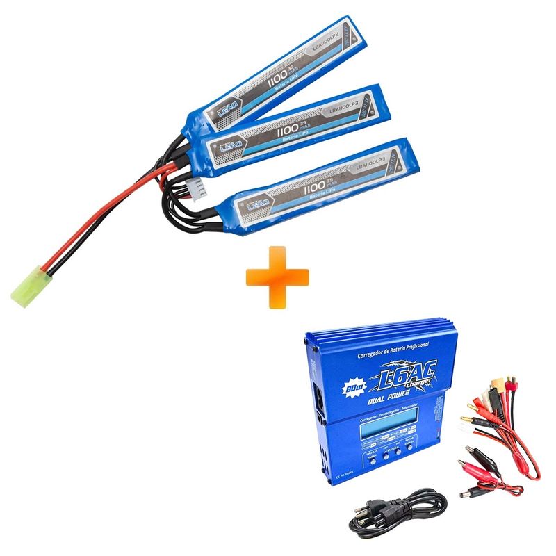 bateria-para-airsoft-lipo-11-1v-3s-3-pack-20-40c-1100mah-carregador-lipo-l6ac-leao-modelismo-z1