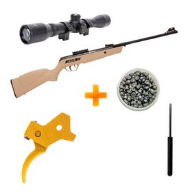 Kit Custom Carabina de Pressão CBC Jade Mais Oxidada Desert 5.5mm com Gás Ram + Gatilho + Luneta + Chumbinho