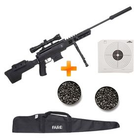 Carabina de Pressão Black OPS Sniper 5.5mm Gás Ram + Luneta + Bipé + Capa + Chumbinho + Alvos