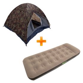 Barraca Camuflada Selvas para 3/4 Pessoas - Nautika + Colchão Inflável Solteiro