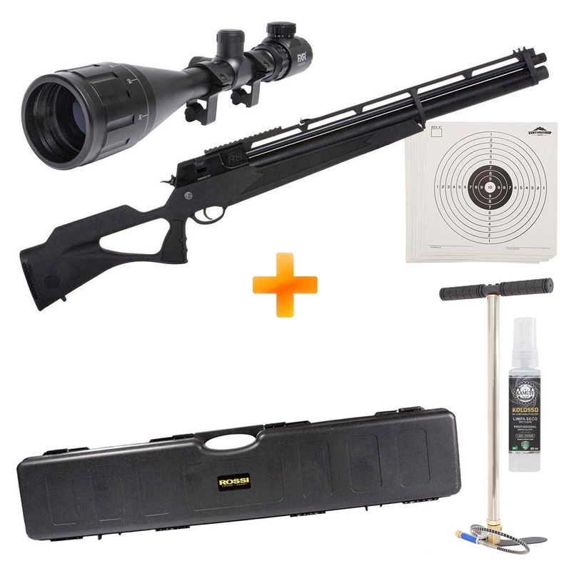 carabina-de-pressao-pcp-rossi-r8-black-deluxe-5-5mm-bomba-luneta-custom-alvos-z13