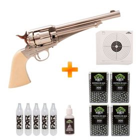 Revólver de Pressão a Gás CO2 Remington 1875 Dual Ammo Full Metal 4.5mm + 1200 Esferas de Aço + 5 CO2 + Alvos + Óleo de Silicone