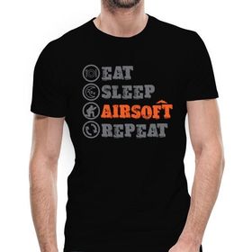 Camiseta Eat Sleep Airsoft Repeat Preta - VNTR