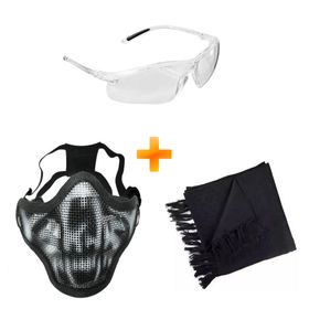Kit para Airsoft - Máscara de Airsoft Meia Face + Óculos de Proteção + Shemagh