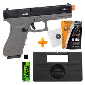 Pistola de Airsoft a Gás GBB Green Gas R17 Black/OD Green c/ Blowback + Case + BBs + Green Gás + Alvos