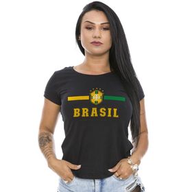 Camiseta Baby Look Brasil Copa do Mundo Catar 2022 Preta - Team Six