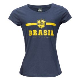 Camiseta Baby Look Brasil Copa do Mundo Catar 2022 Azul e Dourada - Team Six