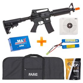 Rifle de Airsoft Elétrico AEG M4 ASR105 Full Metal BlowBack TAG + Capa + Bateria e Carregador + BB's + Alvos