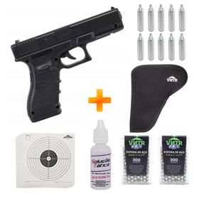 Pistola de Pressão a Gás CO2 G17 NBB 4.5mm - QGK + Coldre + Co2 + Esferas de Aço + Óleo + Alvos