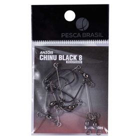 Anzol Chinu Black 8 Encastoado Pacote com 6 Unidades - PESCA BRASIL