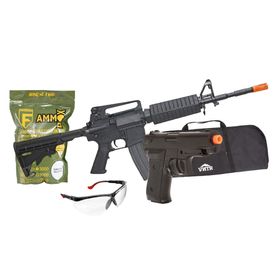 Rifle de Airsoft M4A1 Carbine CM16 AEG + Pistola de Airsoft P1918 Spring + BBs + Capa + Óculos