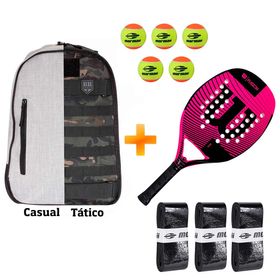 Kit: Raquete Wilson Fusion Pink + Mochila + 5 Bolas Beach Tennis + 3 OverGrip