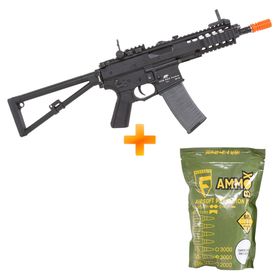 Rifle de Airsoft Elétrico AEG PDW Full Metal FM-10 6mm – QGK + BBs