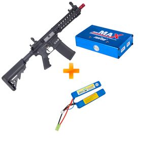 KIT: Rifle de Airsoft AEG M4 SA-F01 Black Serie FLEX - Specna Arms + Bateria e Carregador