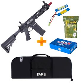 KIT: Rifle de Airsoft AEG M4 SA-F01 Black Serie FLEX - Specna Arms + Bateria e Carregador + Capa + BBs