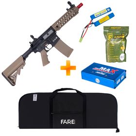 KIT: Rifle de Airsoft AEG M4 SA-F01 Half Tan Serie FLEX - Specna Arms + Bateria e Carregador + Capa + BBs