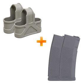 Kit Airsoft com 2 Magazines M4 S-Mag Mid-Cap Grey 120bb Polimero - Specna Arms + Fast Mag Rubber
