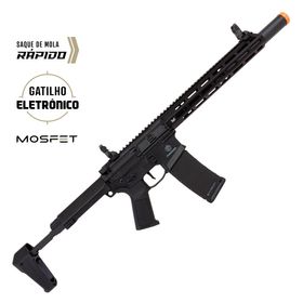 Rifle de Airsoft M4 PDW Punisher 5 Silencer AEG Black Gatilho Eletrônico - Poseidon