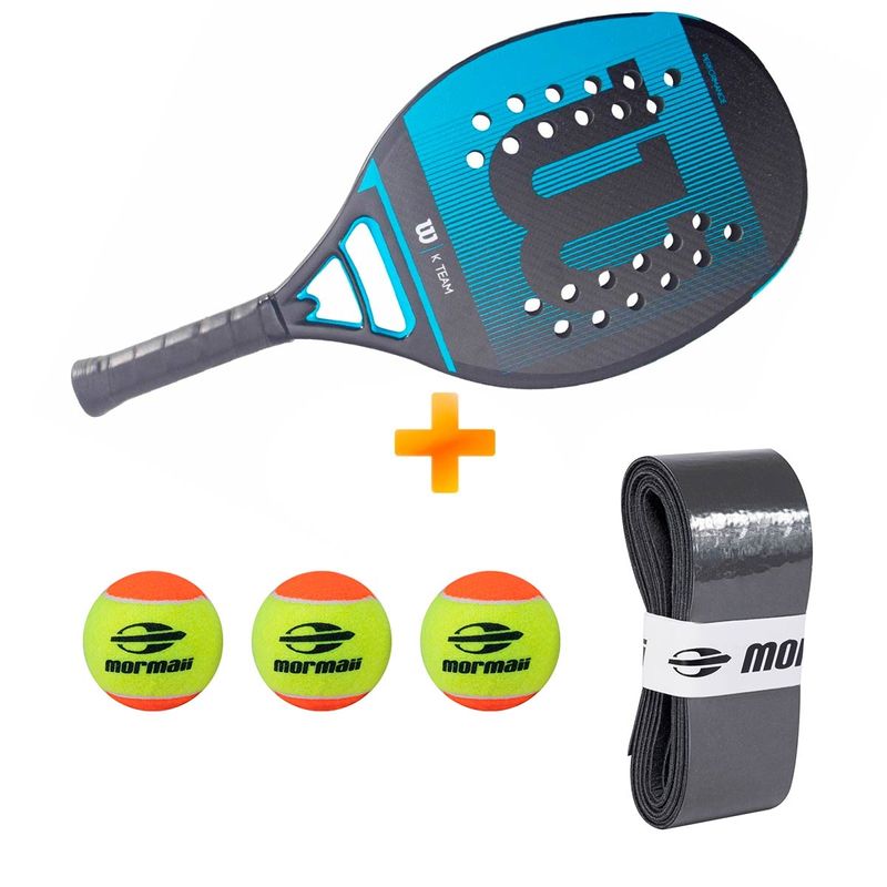 raquete-beach-tennis-k-team-preta-azul-com-capa-wilson-3-bolas-premium-mormaii-overgrip-premium-mormaii-z1