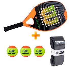 Kit: Raquete Beach Match Point - Wilson + 3 Bolas + Overgrip Premium - Mormaii