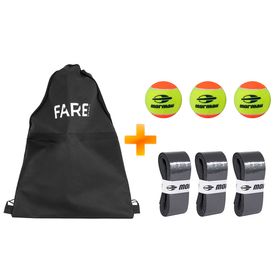 Kit Beach Tennis Mochila Preta 14 Litros - FARE BRASIL + 3 Bolas - Mormaii + 3 OverGrip Cinza - Mormaii