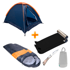 KIT Camping Casal Basic Barraca 3P + 2 Isolante + 2 Saco de Dormir + Lampião + Canivete – Nautika