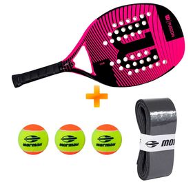 Kit: Raquete Beach Fusion Pink Wilson+ 3 Bolas + Overgrip Premium - Mormaii