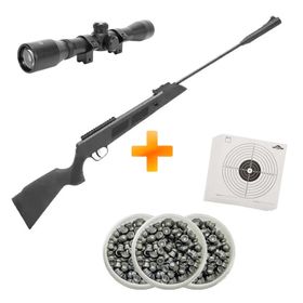 Carabina de Pressão Spring Black Hawk Fixxar 5.5mm com Gás Ram + Luneta 4x32 + 3 Chumbinhos + Alvos