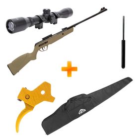 Kit Custom Carabina de Pressão CBC Jade Mais OX Tan 4.5mm com Gás Ram + Gatilho + Luneta + Capa