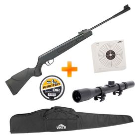 Carabina de Pressão Everest Black 4.5mm com Gás Ram - QGK + Luneta 4x20 + Capa + Chumbinho + Alvos
