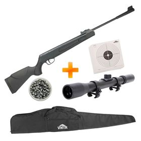 Carabina de Pressão Everest Black 5.5mm com gas ram - QGK + Luneta 4x20 + Capa + Chumbinho + Alvos