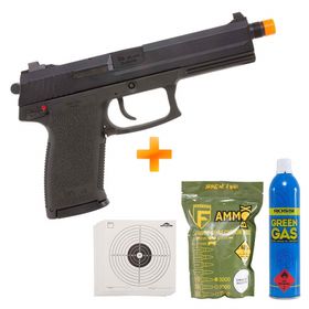 Pistola de Airsoft a Gás GBB Green Gas MK23 Blowback Full Metal 6.0mm - KSC-KWA + Cilindro Green Gas + BB’s + Alvos