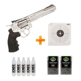 Revólver de Pressão a Gás CO2 SR357 Silver Full Metal 4.5 mm – Crosman + 5 CO2 + Esferas de Aço + Alvos