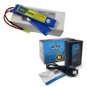 Bateria Lipo Airsoft F21 15C 7.4V 1300mAh + Carregador