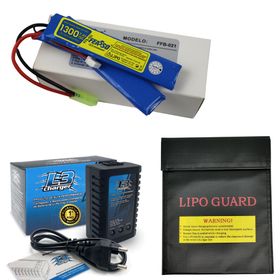 Bateria Lipo Airsoft F21 15C 7.4V 1300mAh Carregador E Capa