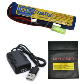 Bateria Lipo Airsoft F19 20C 11.1 1100mA Carregador Usb Capa