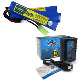 Bateria Lipo Airsoft F22 15C 11.1V 1300mAh + Carregador